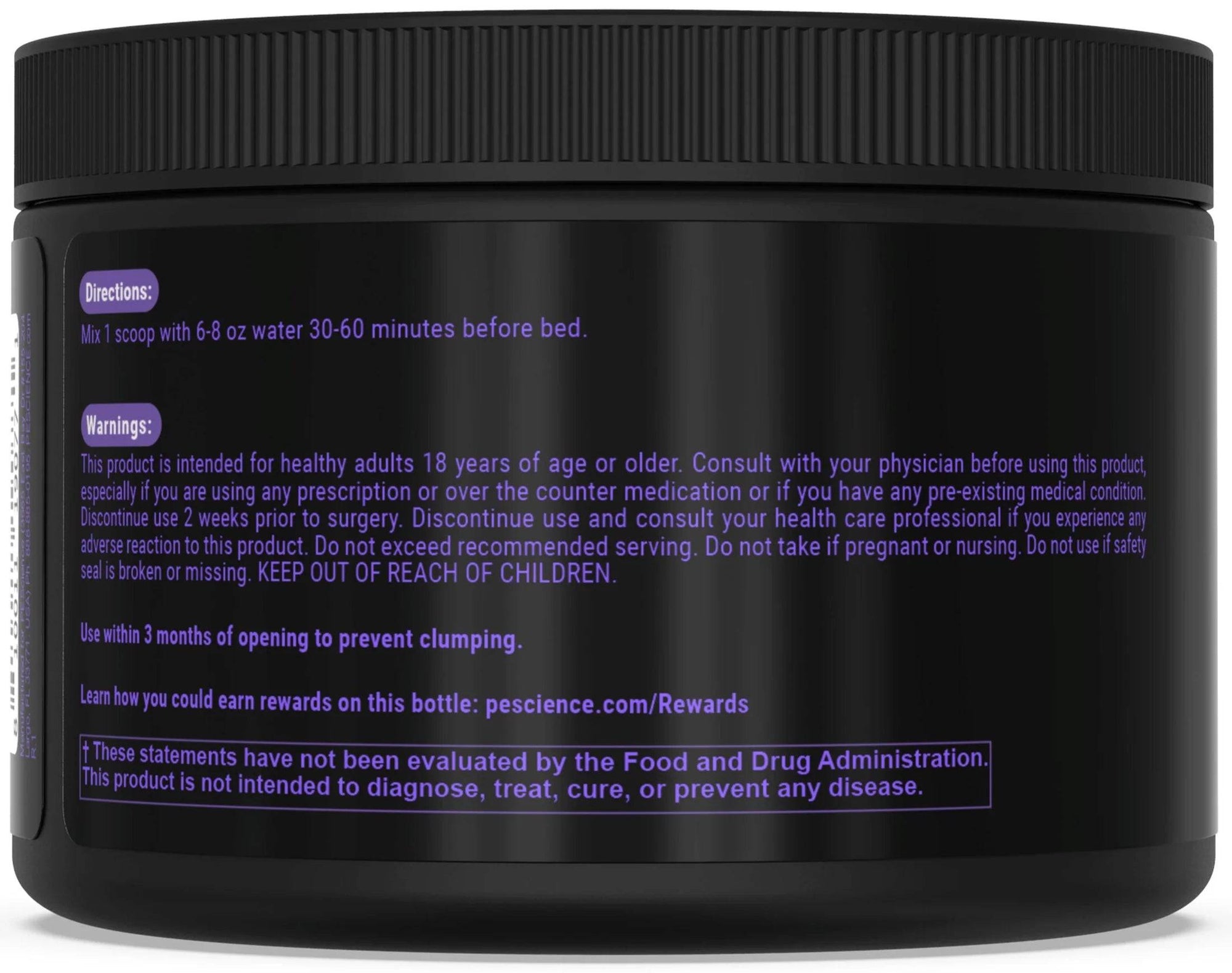 PEScience Haze Sleep Powder- Black bottle with Purple letters